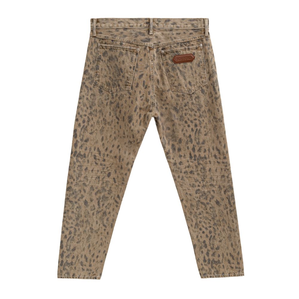 Beige Cotton Tapered Jeans