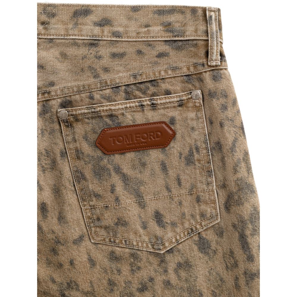 Beige Cotton Tapered Jeans