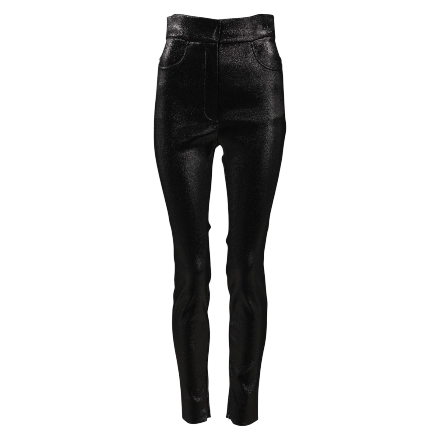 Black Cotton Stretch Lurex Thread Skinny Pants
