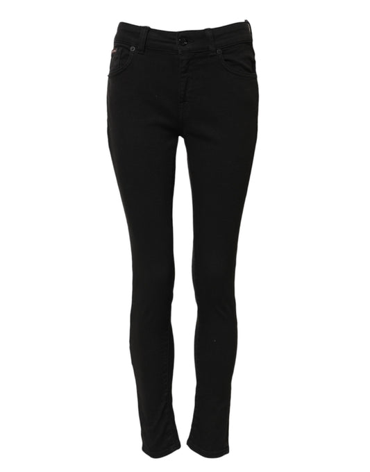 Black Cotton Skinny Mid Waist Denim Jeans