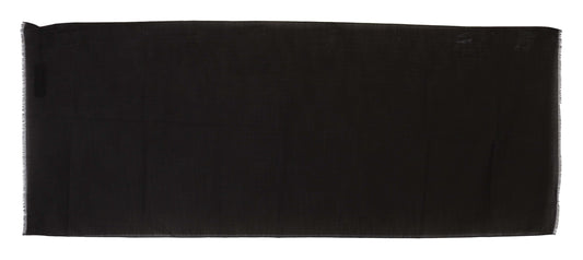 Dark Gray Virgin Wool Striped Pattern Wrap Scarf