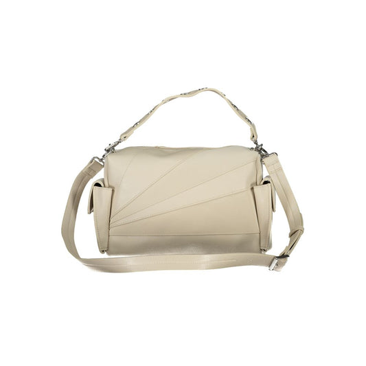Beige Polyurethane Women Handbag