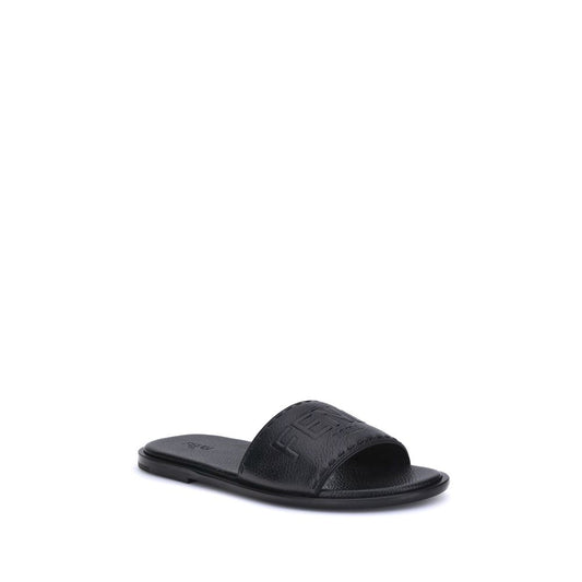 Black Calf Leather Bos Taurus Flat Sandals