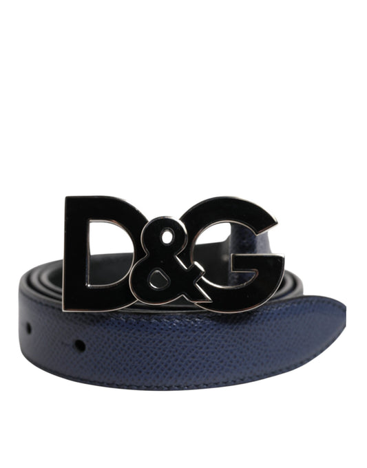 Blue Leather Classic Metal DG Logo Buckle Belt