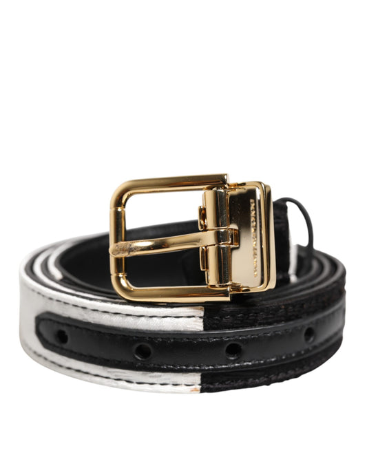 Black White Patchwork Gold Metal Buckle Belt