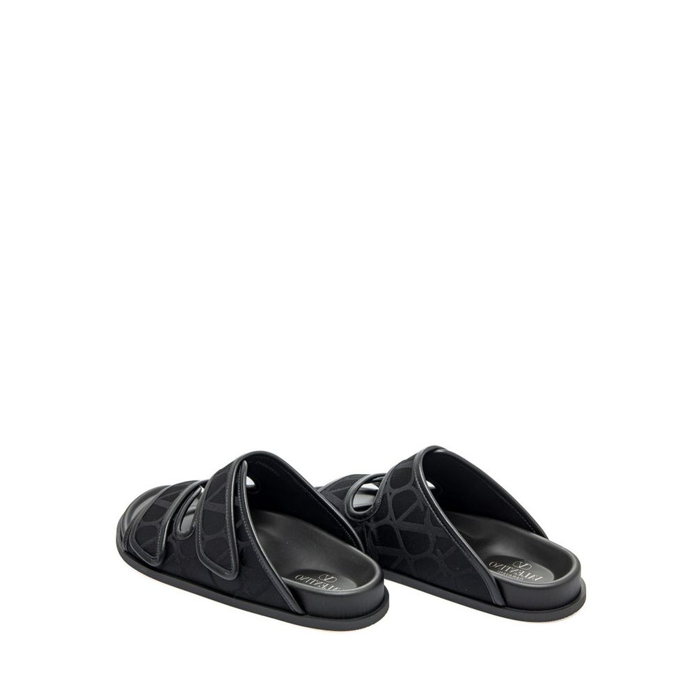 Black Fabric Flat Sandals
