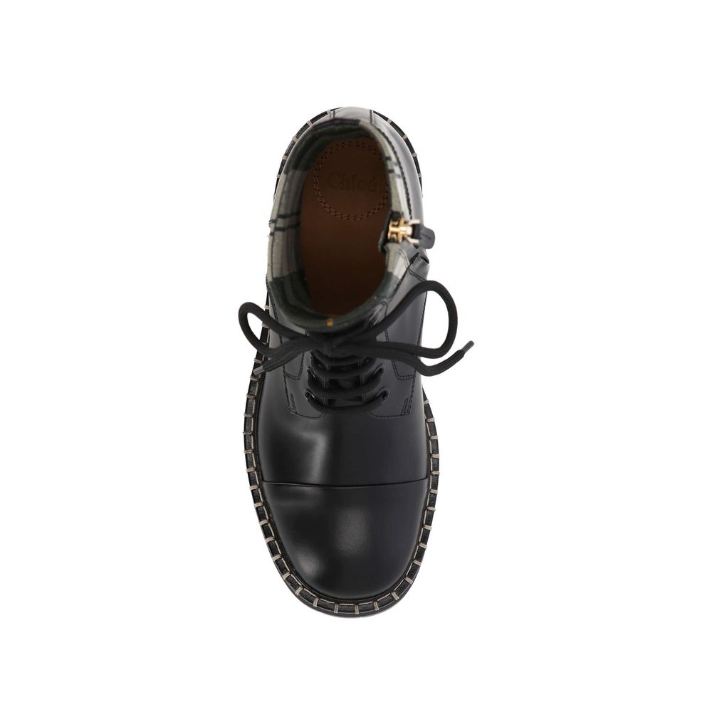 Black Cotton Lace-Up Boots