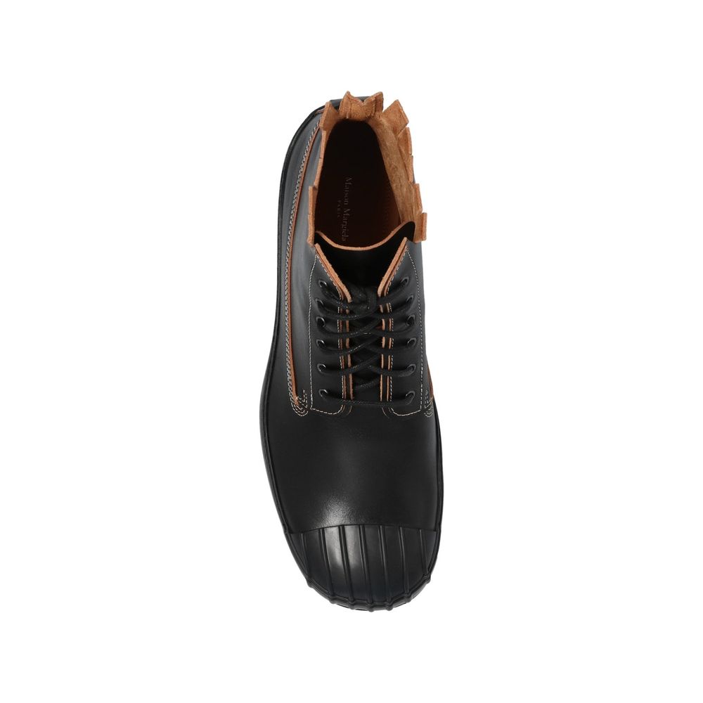 Black Calfskin Lace-Up Boots