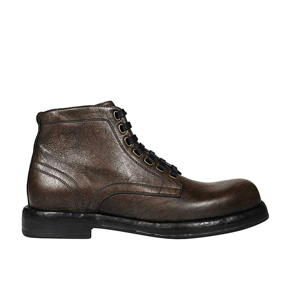 Brown Leather Lace-Up Boots