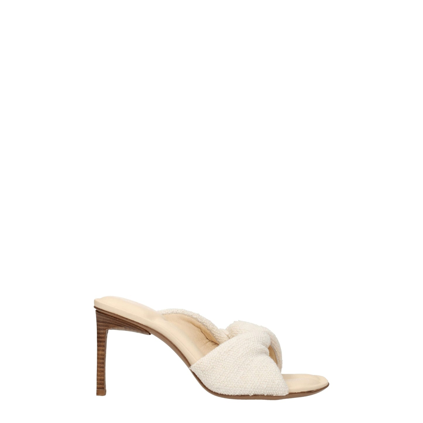 Beige Fabric Stiletto Heel Sandals