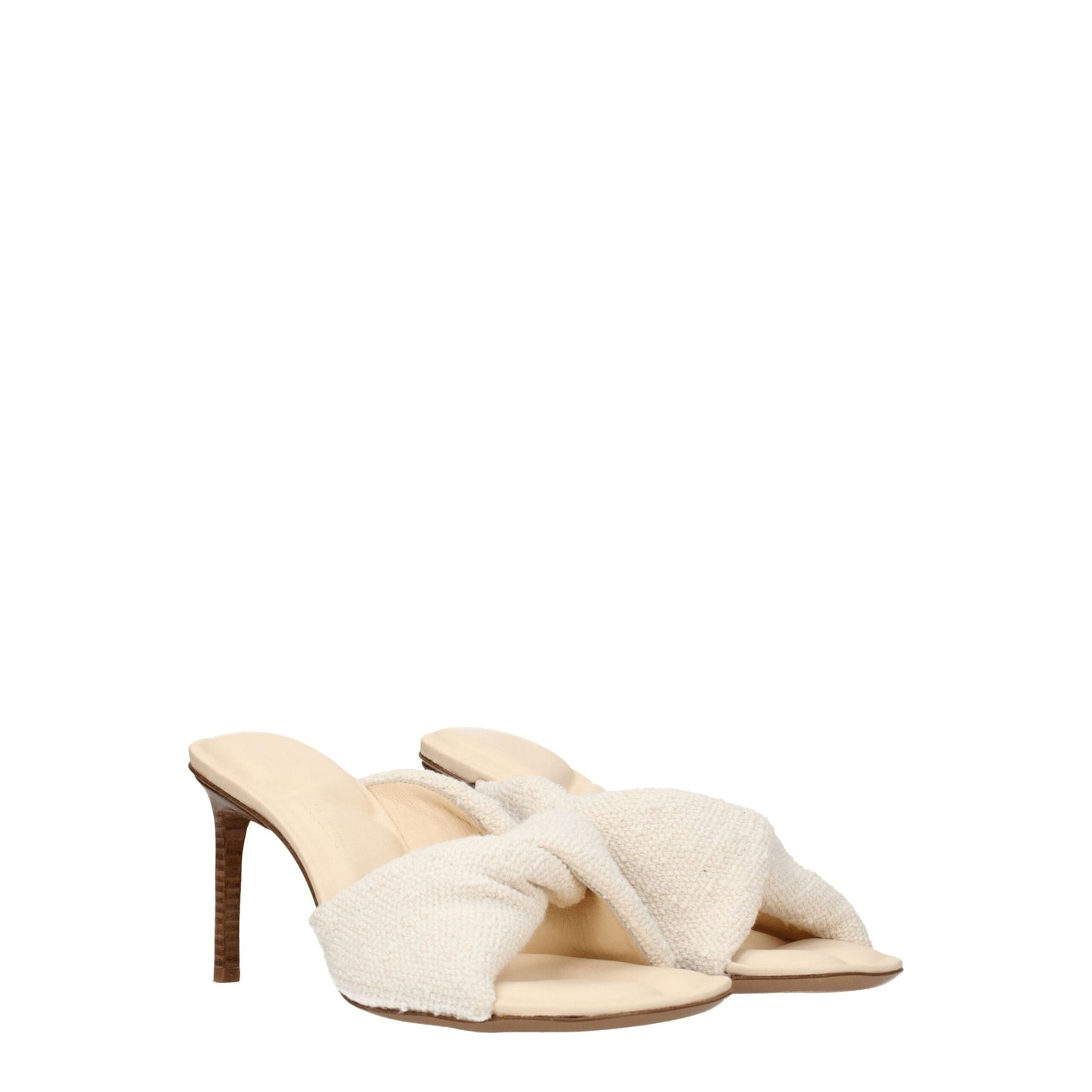 Beige Fabric Stiletto Heel Sandals