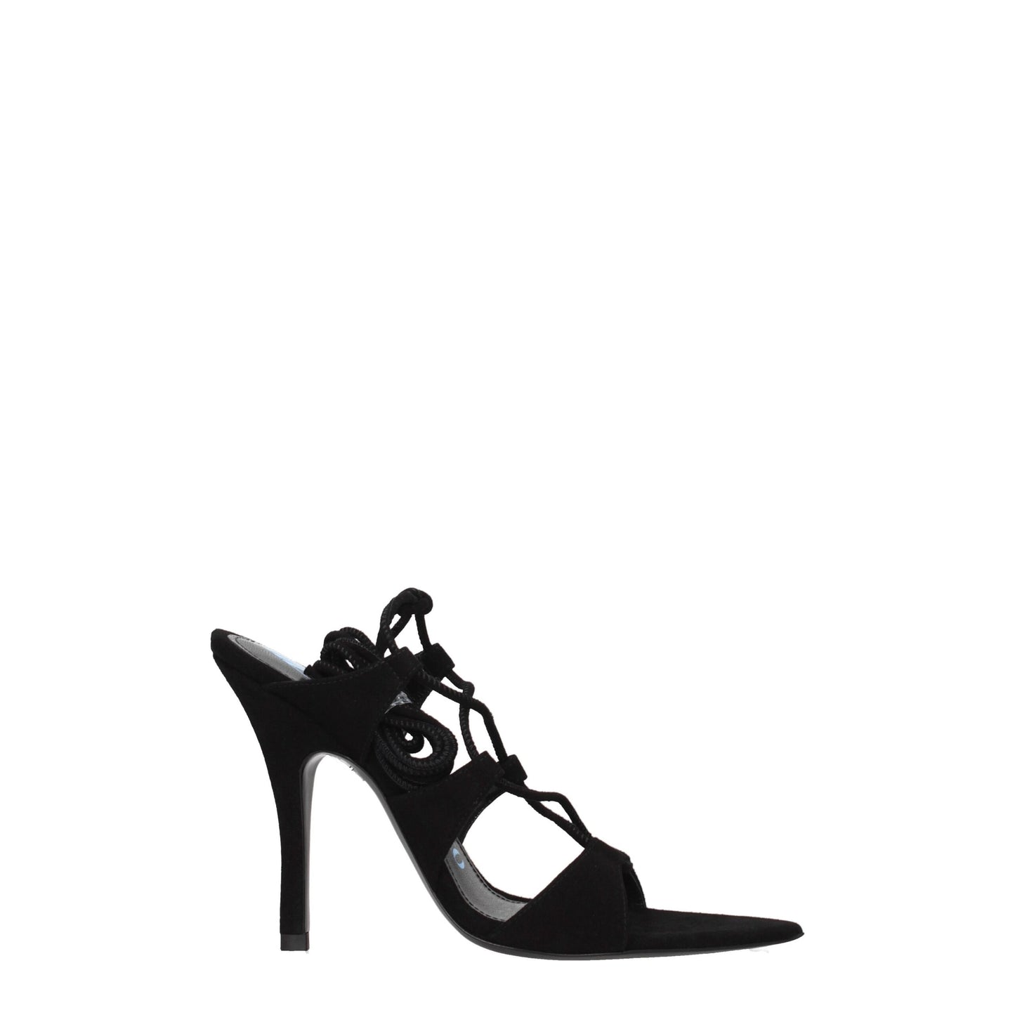 Black Leather Stiletto Heel Sandals