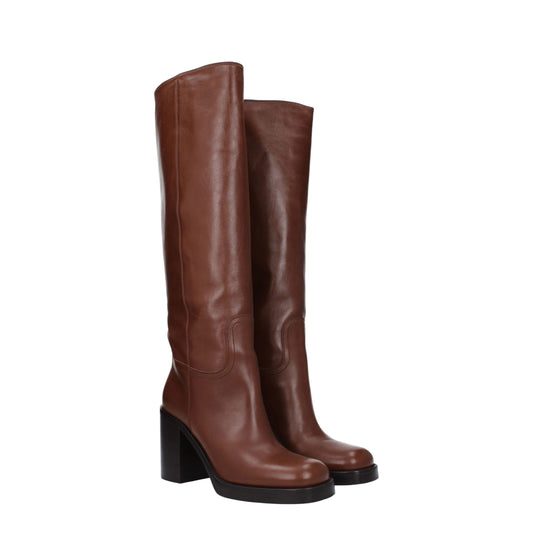 Brown Leather High Heel Boots
