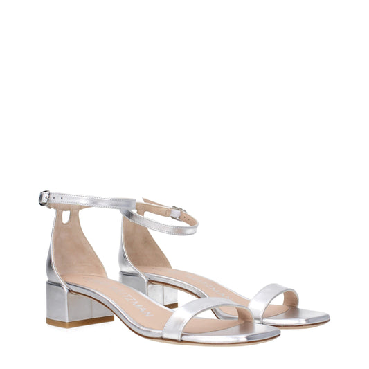 Gray Leather Flat Sandals