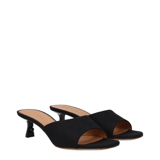 Black Linen Flat Sandals