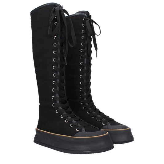 Black Fabric Lace-Up Boots