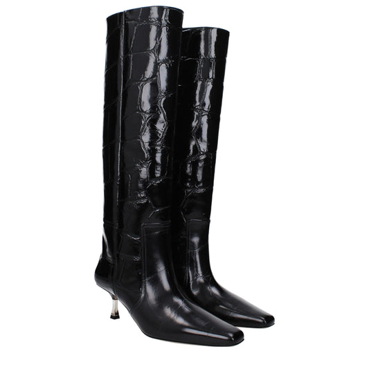Black Leather High Heel Boots