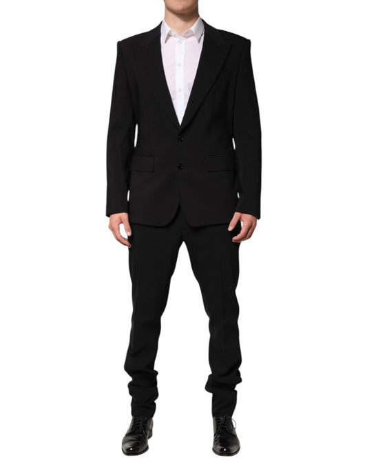 Black Cotton Single Breasted 2 Piece Suit