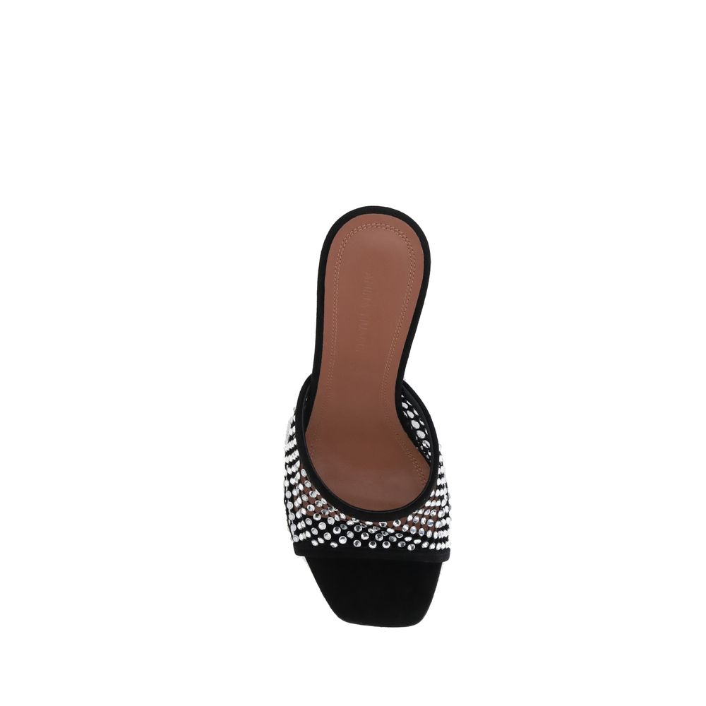 Black Goatskin Stiletto Heel Sandals
