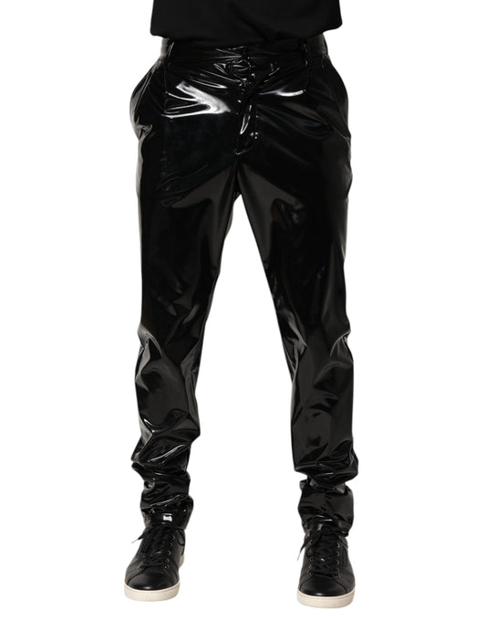 Black Polyester Mid Waist Men Trouser Pants
