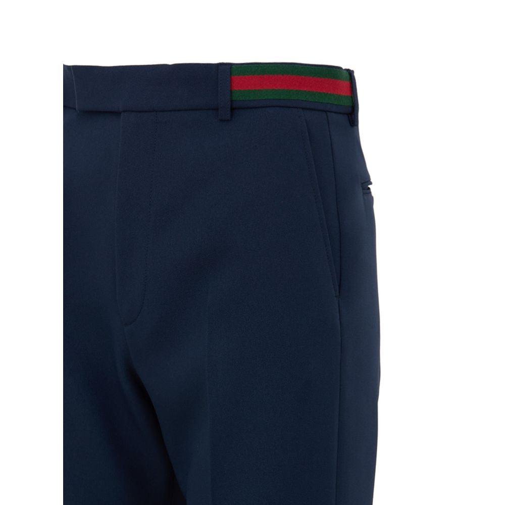 Blue Cotton Casual Pants