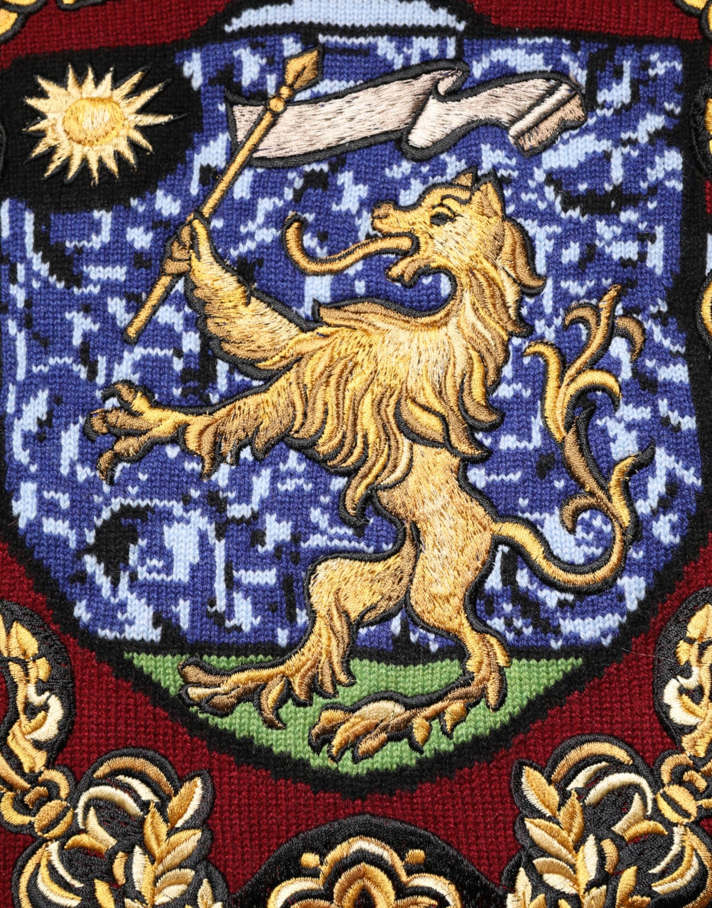 Burgundy Cashmere Lion Crest Pullover Sweater