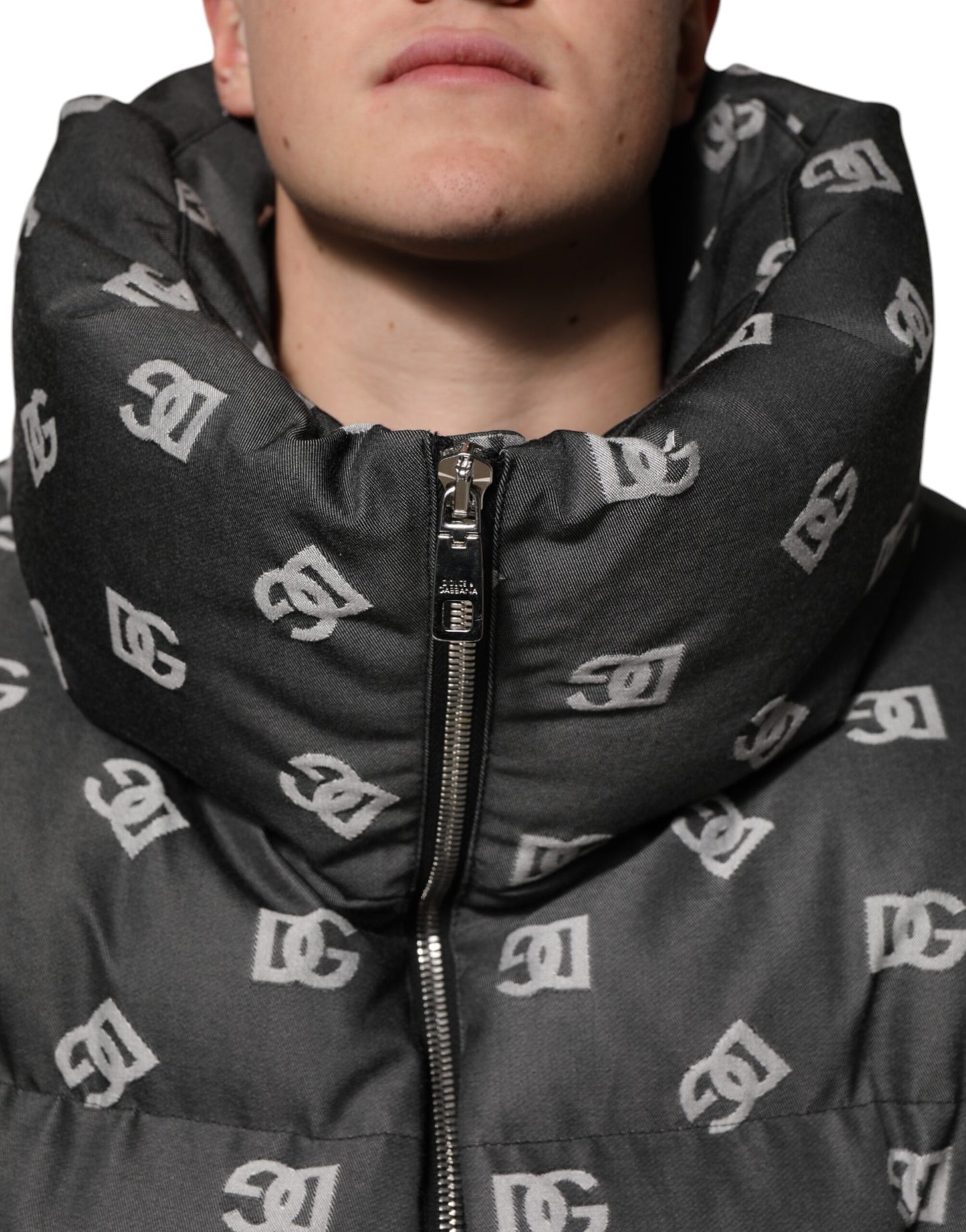 Black DG Monogram Full Zip Puffer Men Jacket