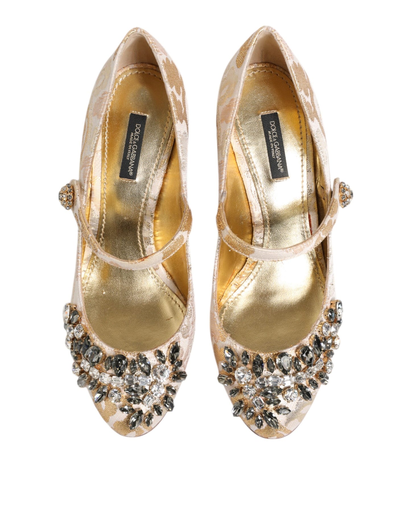 Gold Jacquard Crystal Mary Janes Pumps Shoes