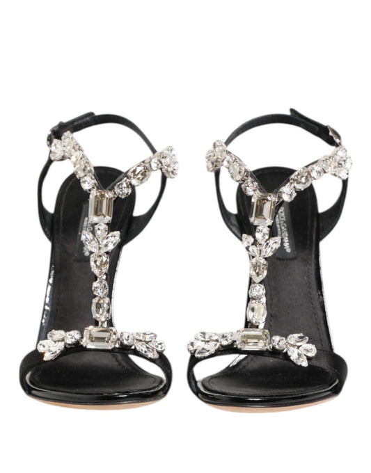 Black Keira Crystals Heels Sandals Shoes