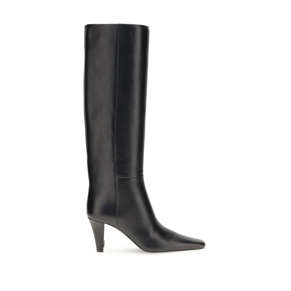 Black Leather High Heel Boots