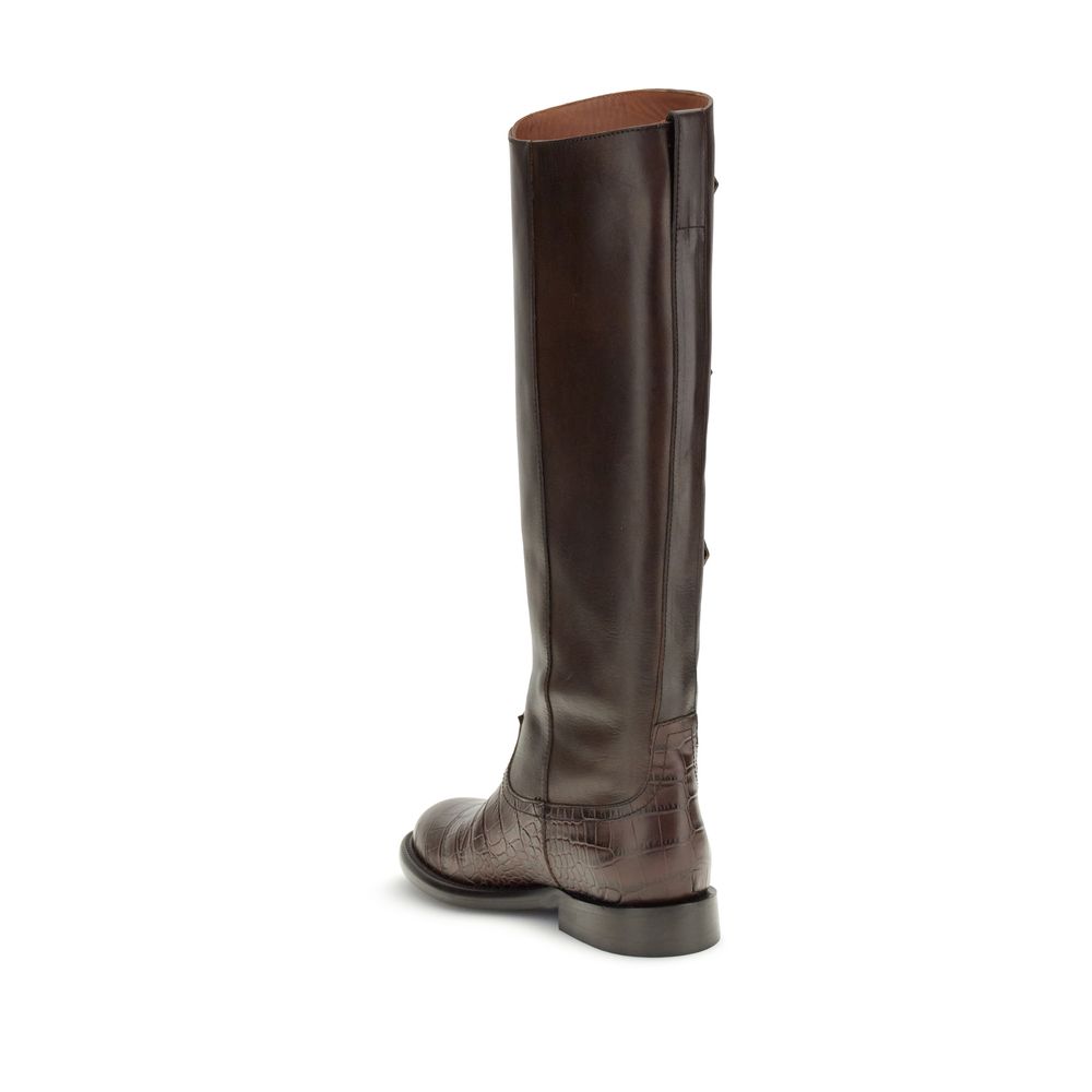 Brown Leather Lace-Up Boots