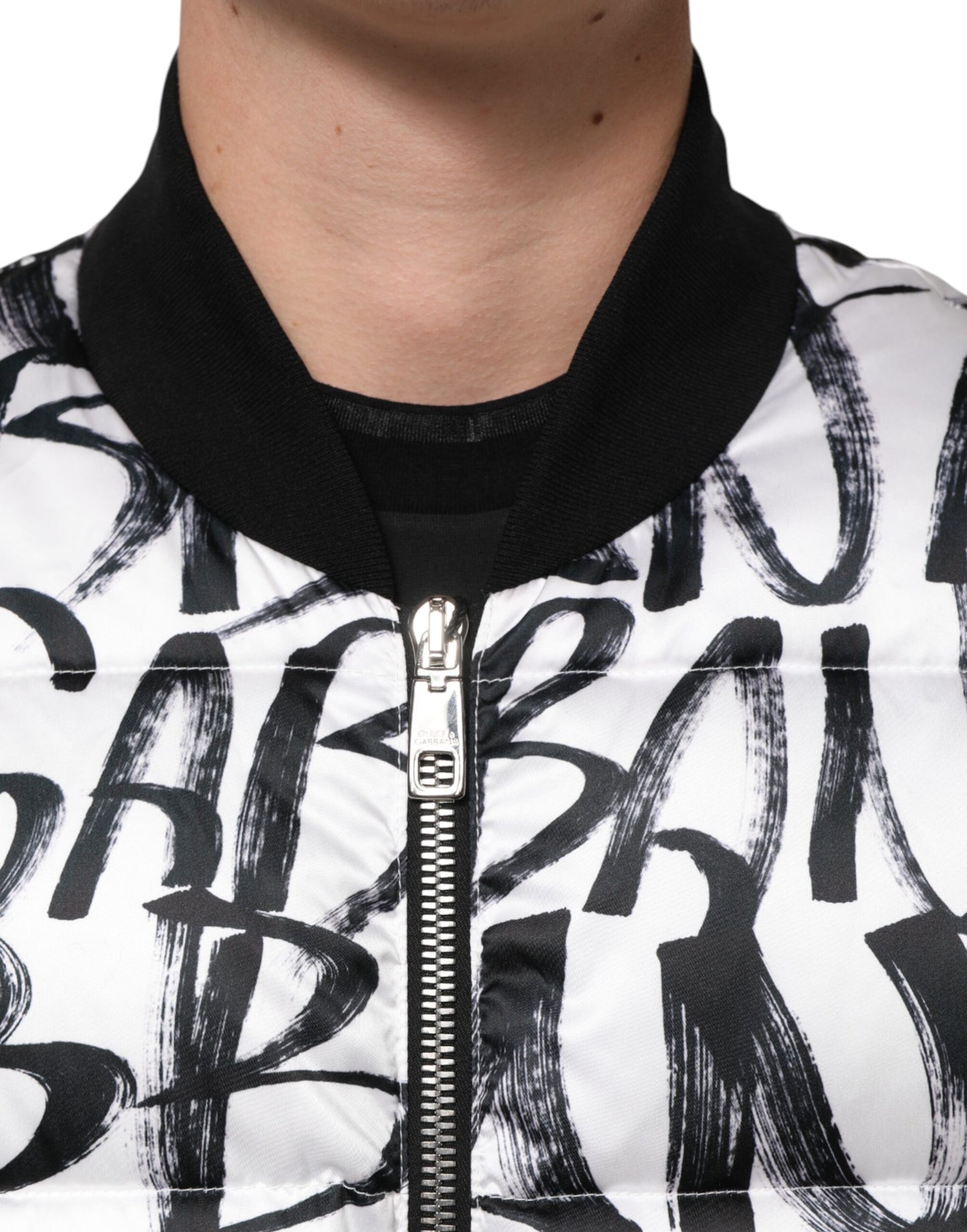 White Black Graffiti Logo Puffer Bomber Jacket