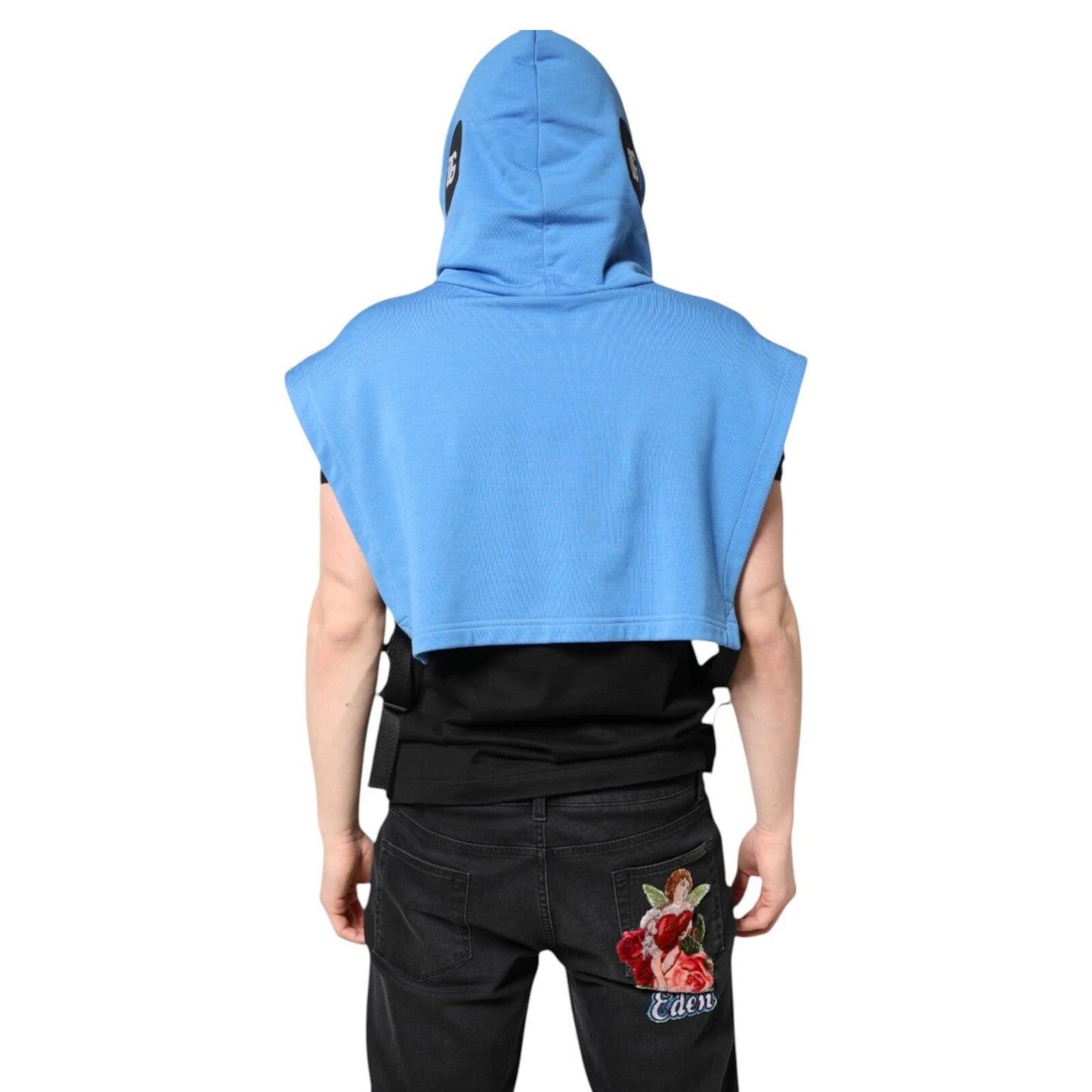 Blue Cotton Hooded Men Sportswear One Size Vest