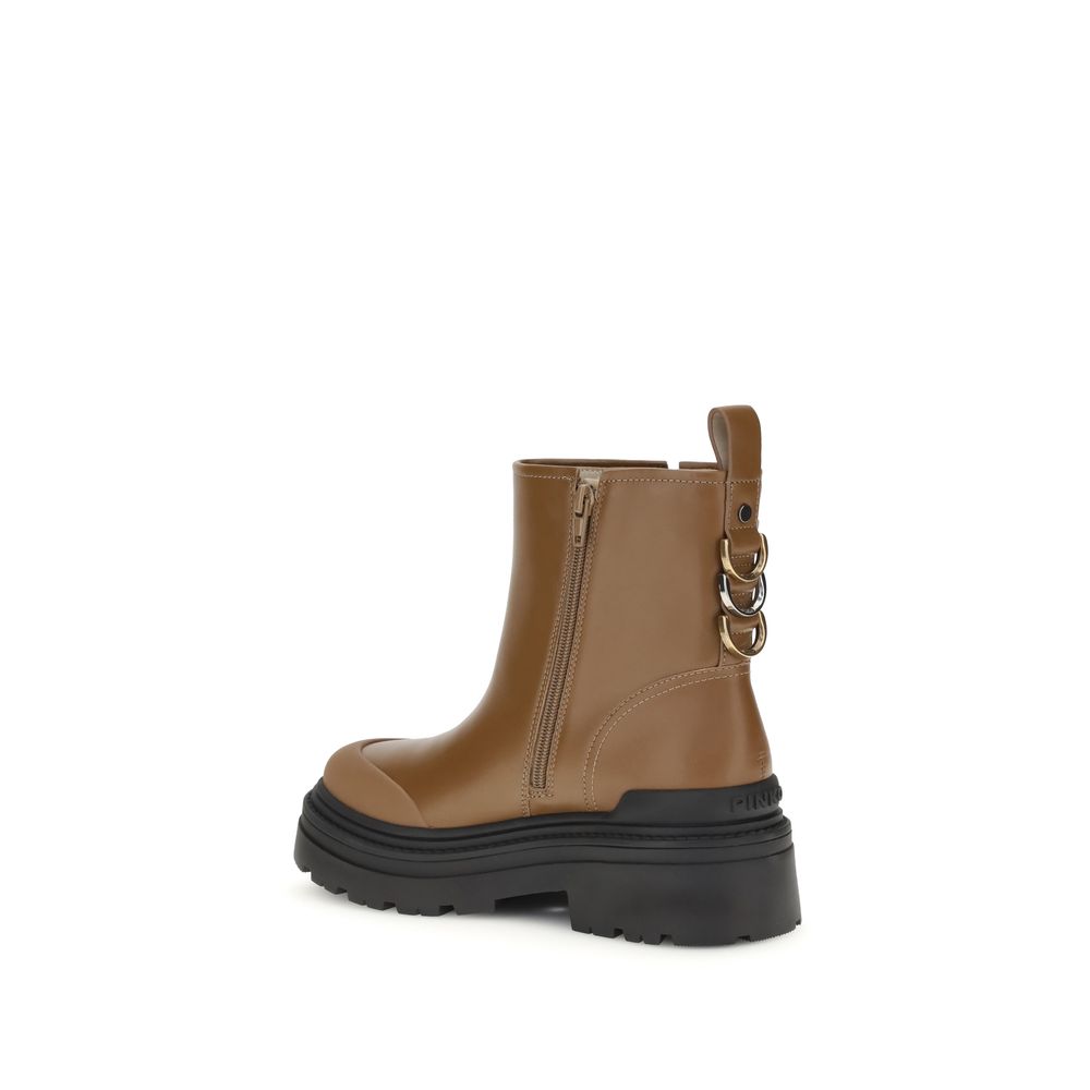 Beige Calf Leather Bos Taurus Ankle Boots
