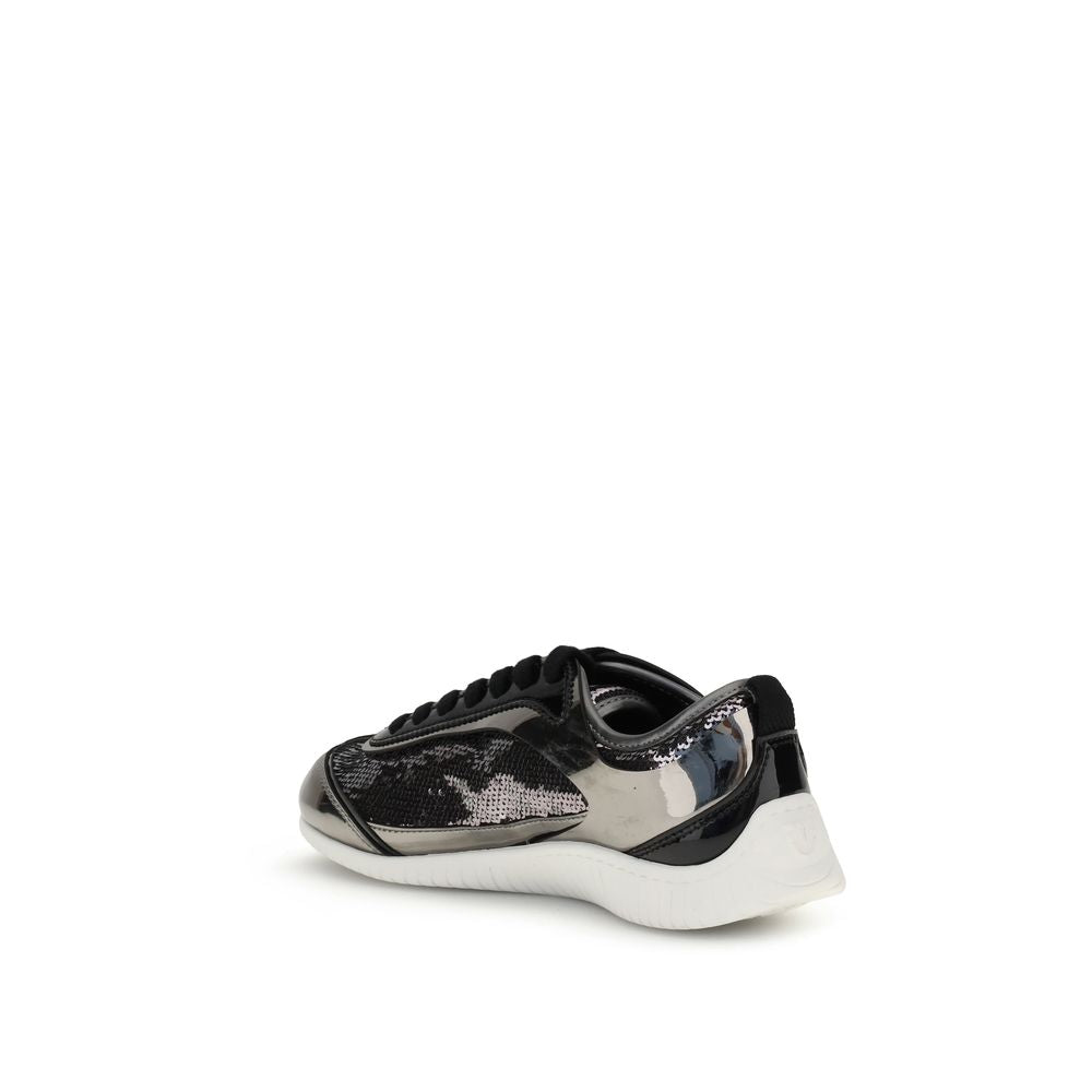 Silver Nylon Chunky Sneakers