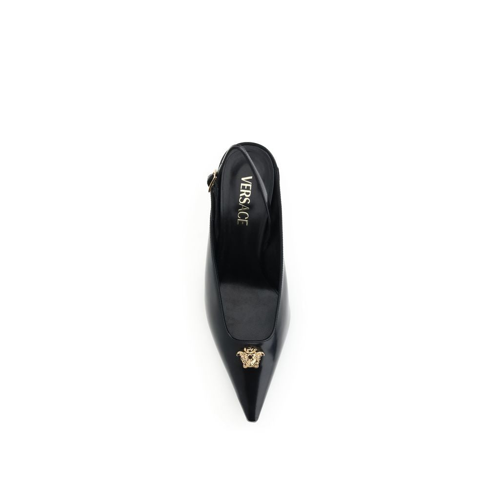 Black Leather Mid Heel Pumps
