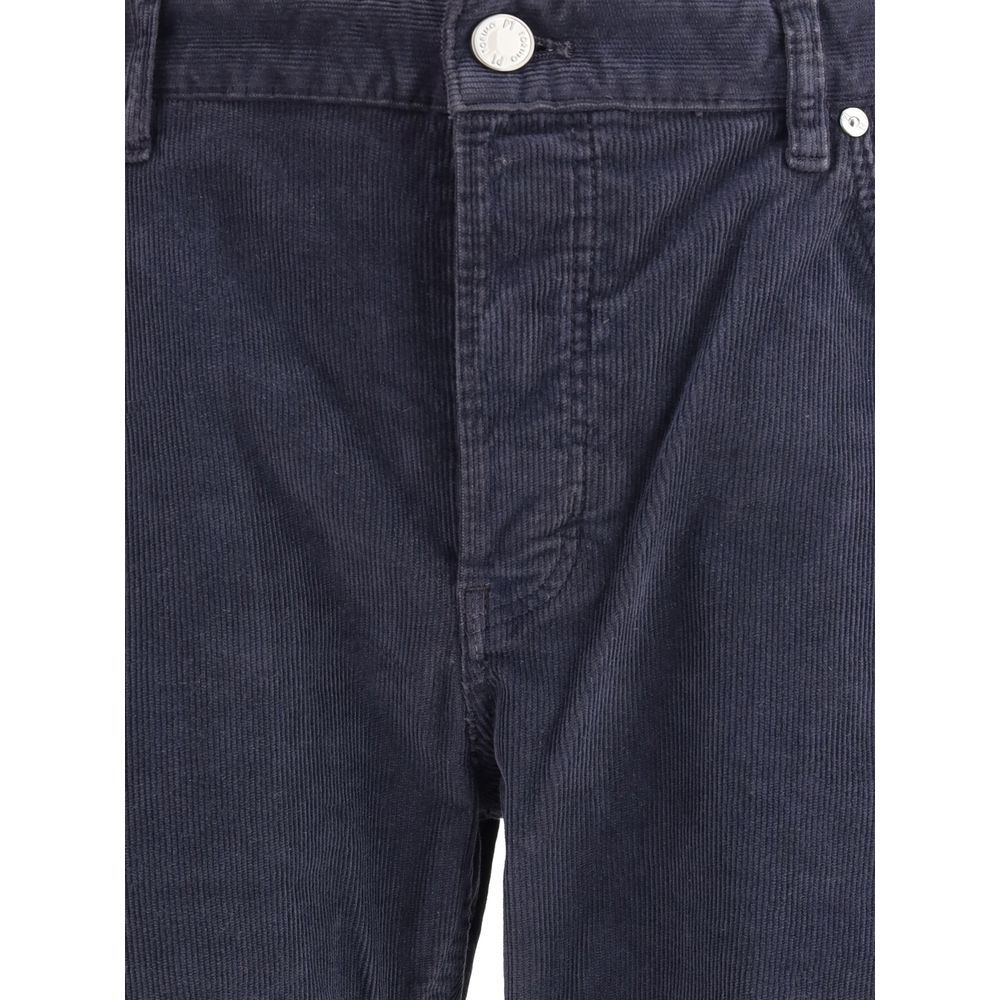 Blue Cotton Casual Pants