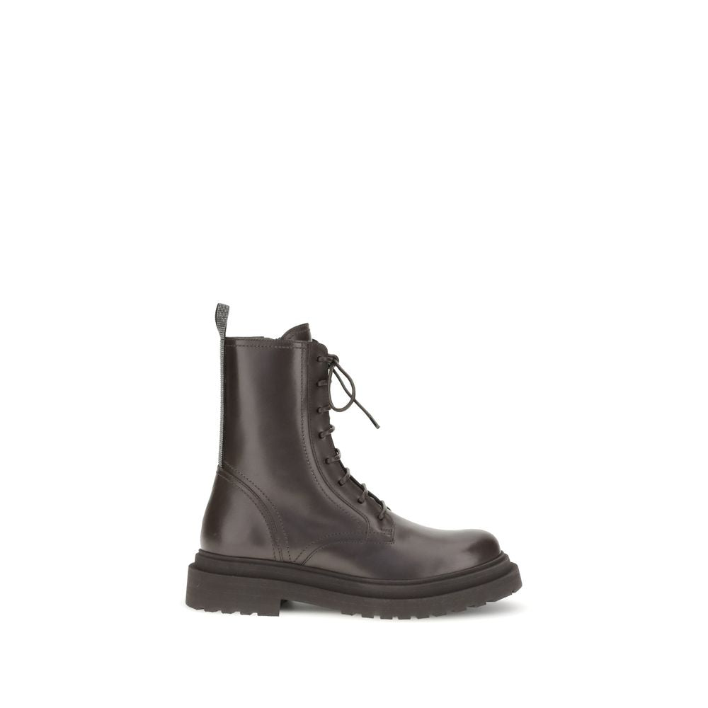 Brown Leather Lace-Up Boots