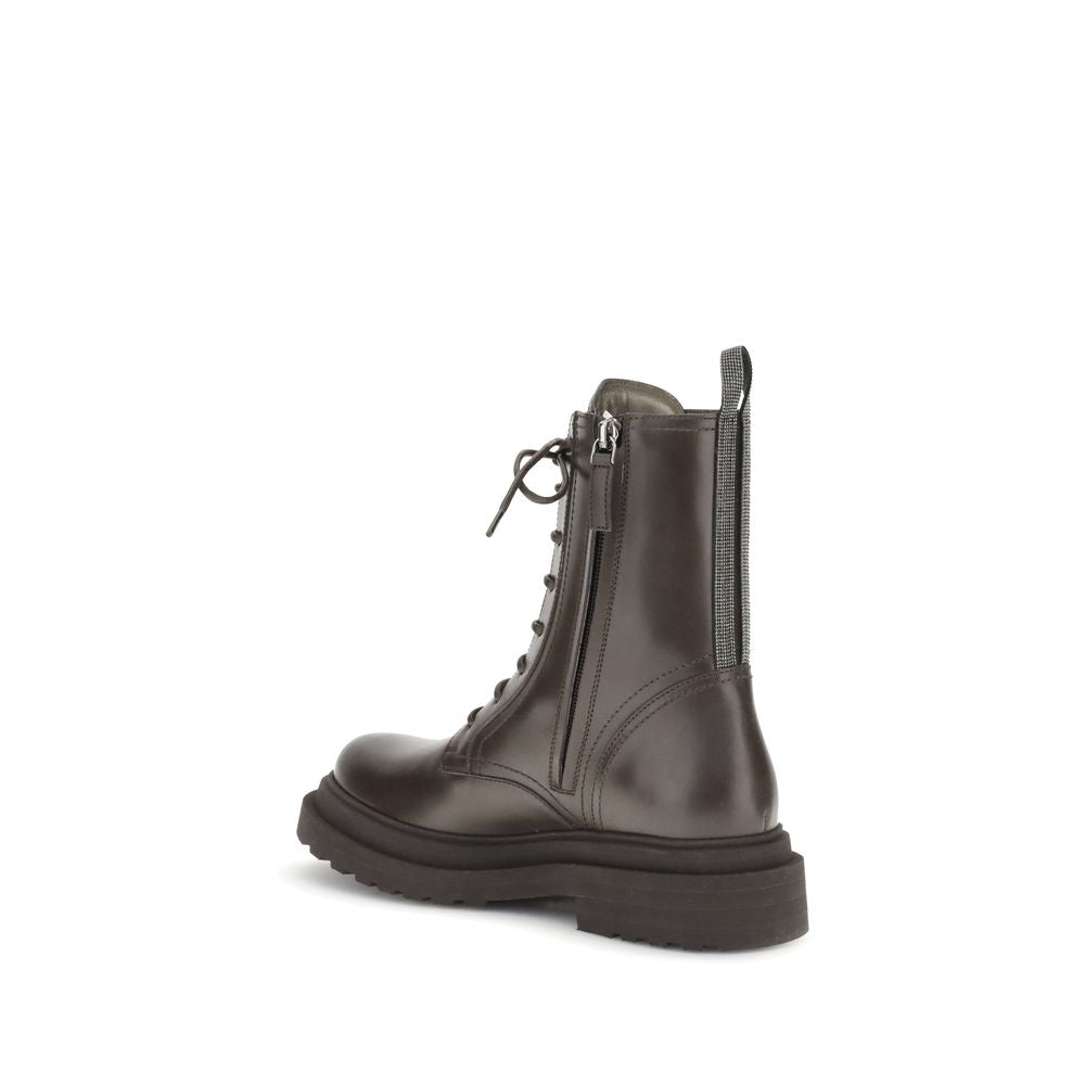 Brown Leather Lace-Up Boots