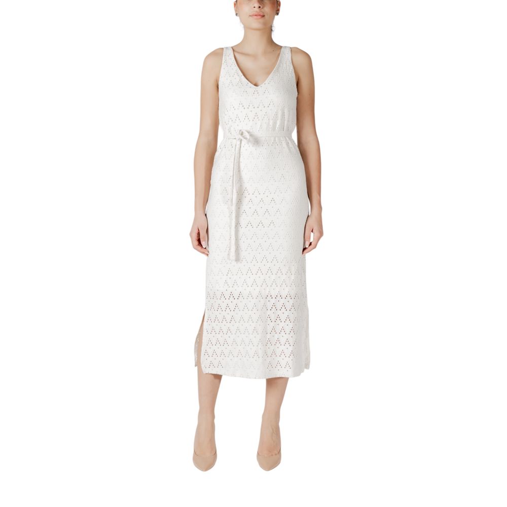 Beige Recycled Polyester Midi Dress