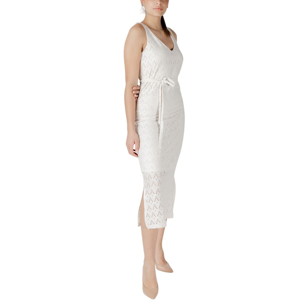 Beige Recycled Polyester Midi Dress
