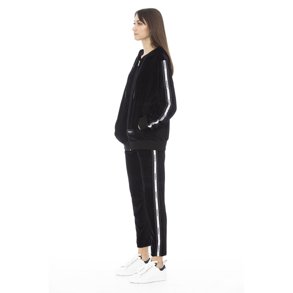 Black Cotton Women Sweater with Adjustable Hood