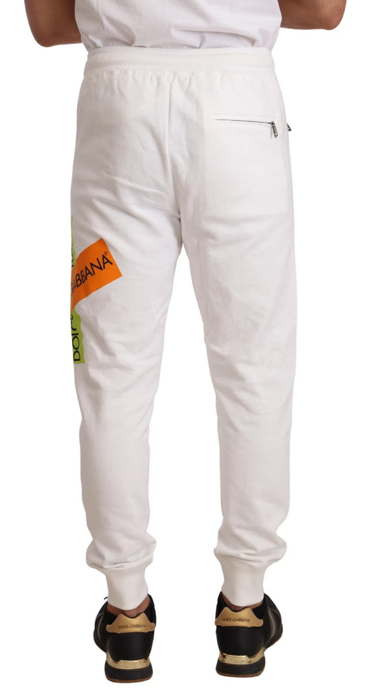 White Cotton Logo Patch Sweatpants Jogging Pants