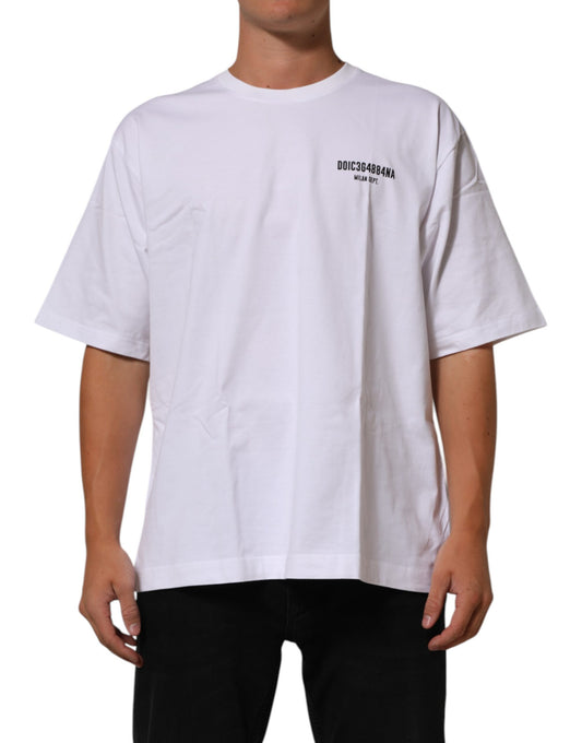 White Cotton Logo Print Crew Neck T-shirt