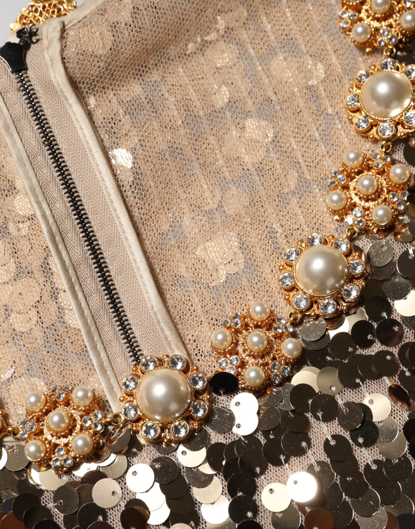 Gold Sequined Nylon A-line Sheath Mini Dress