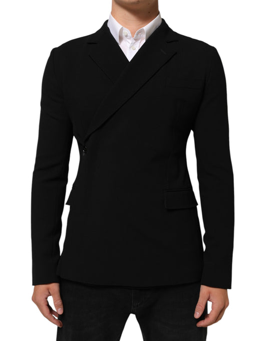 Black Wool Double Breasted Men Jacket Blazer