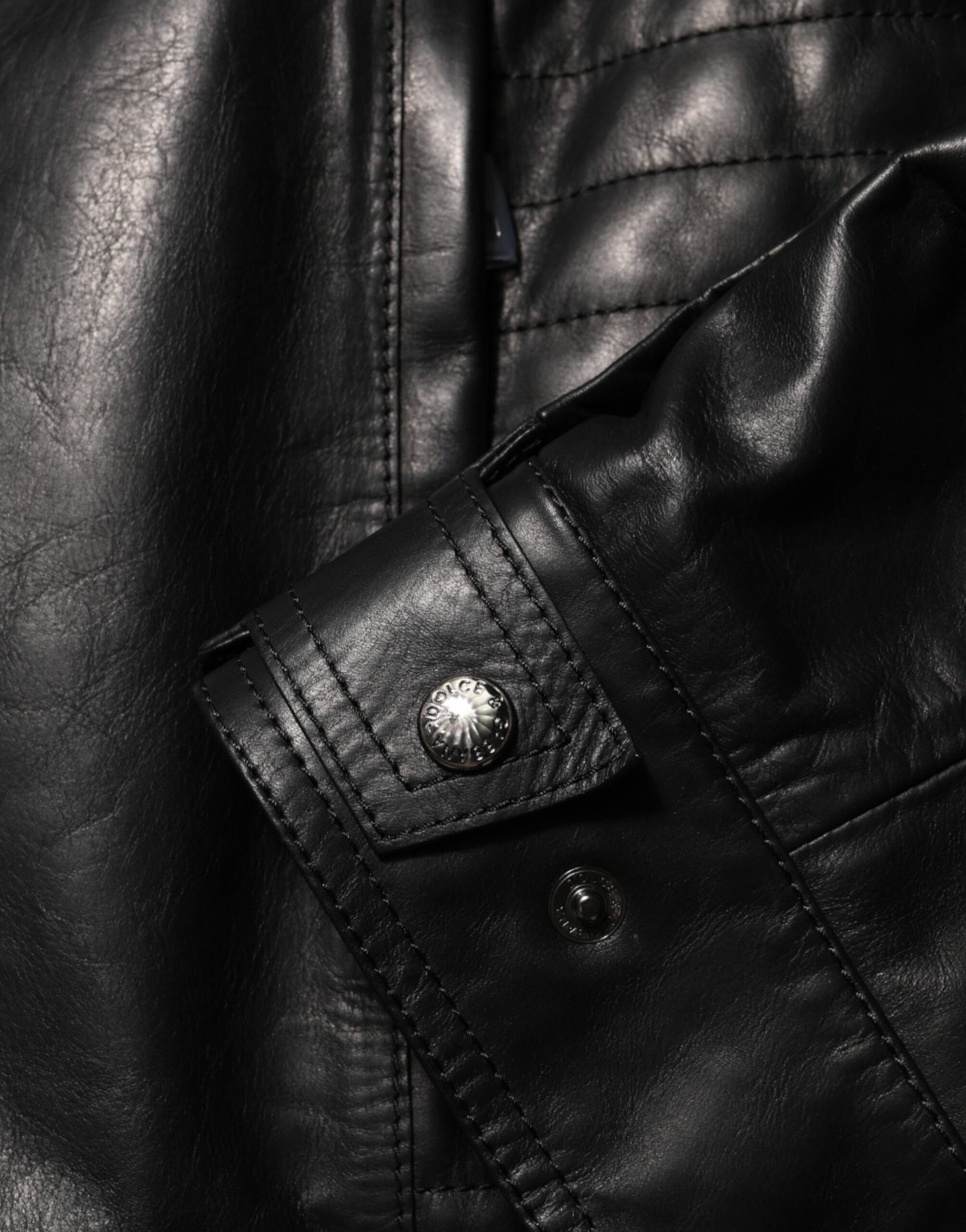 Black Leather Full Zip Biker Blouson Jacket