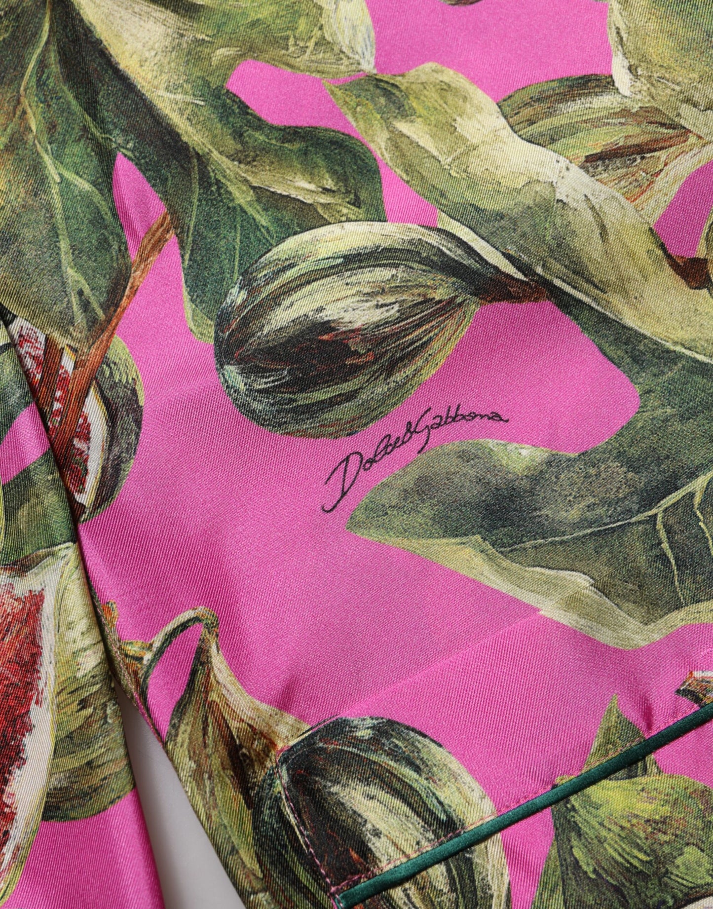 Hot Pink Fig Printed Silk Shirt Blouse Top