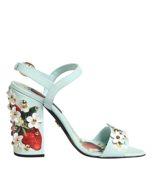 Mint Green Floral Studs Heels Sandals Shoes