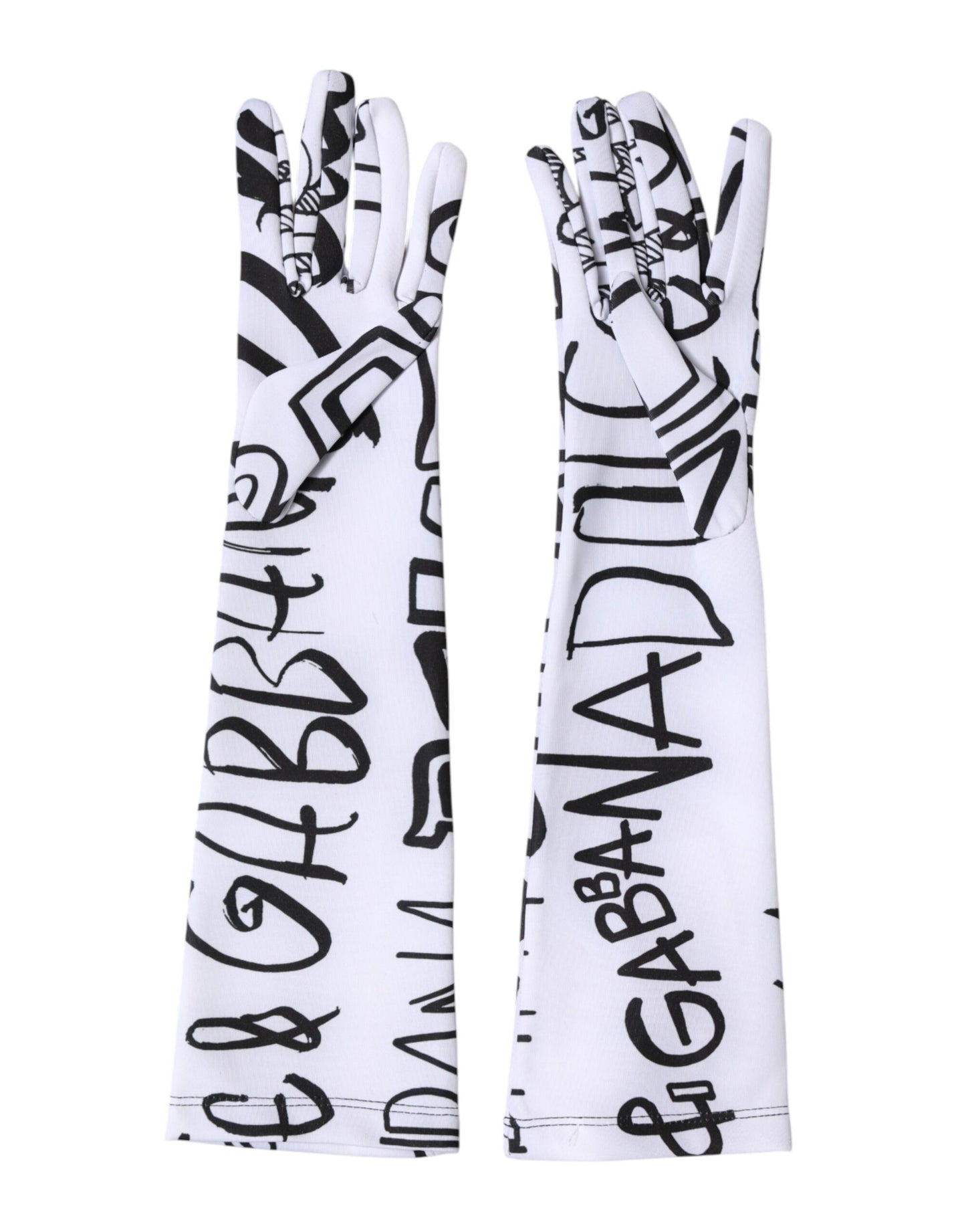 Black White DG Logo Elbow Length Mitten Gloves